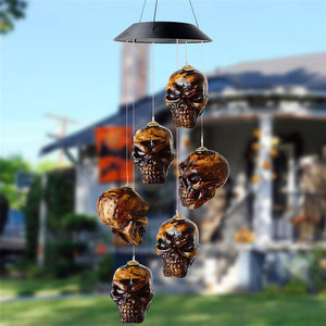 Halloween Skull Wind Chimes Solar Powered LED Light For Garden Decoration Outdoor Elegant Wind Chimes Decor Garden Ornaments